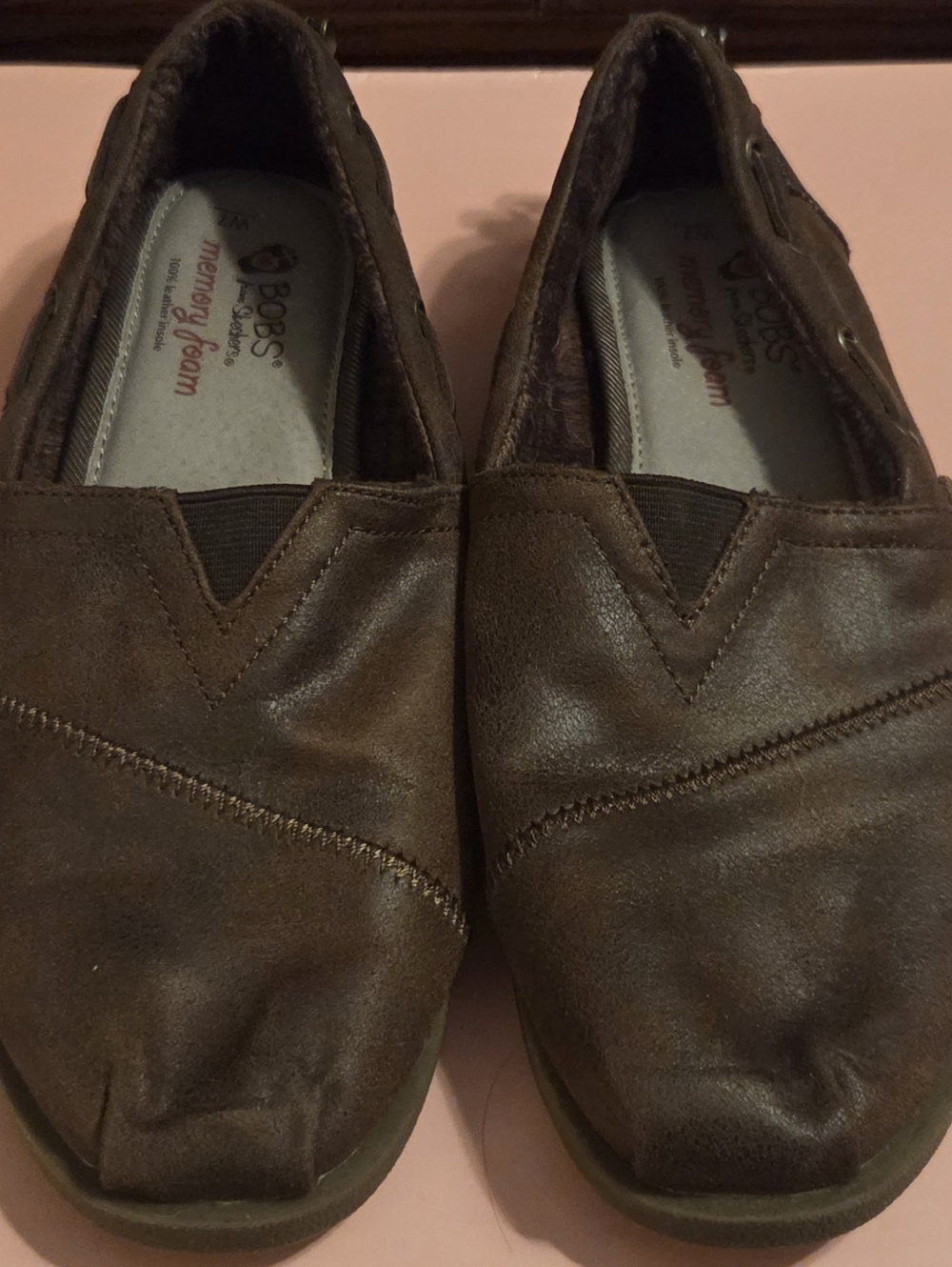 Skechers Bobs Dark Brown Womens Slip-Ons with Memory Foam